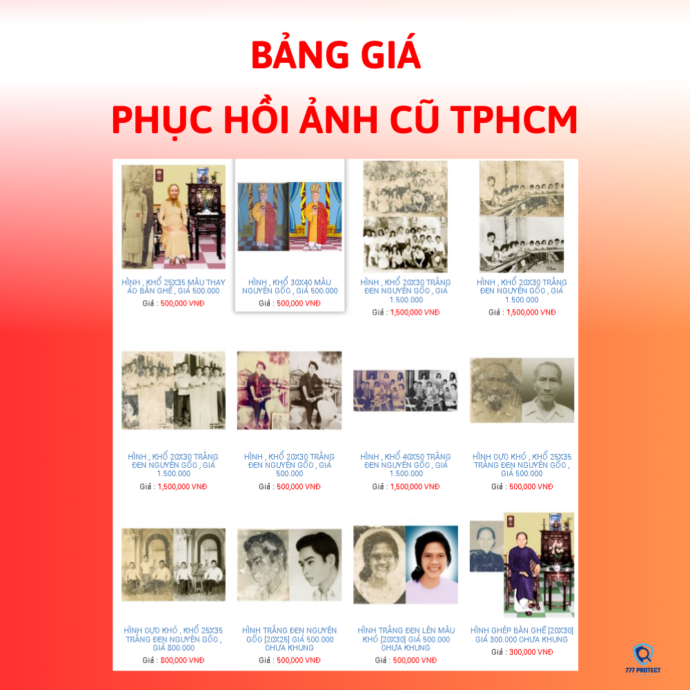 Bảng giá phục hồi ảnh cũ TPHCM
